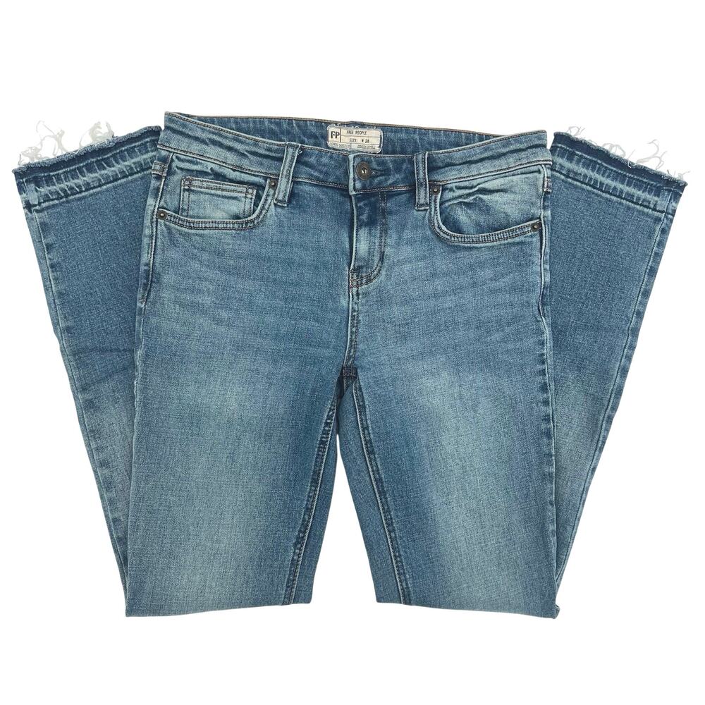 Free People Raw Hem Skinny Jeans with Ankle Slit Womens sz 28 Blue